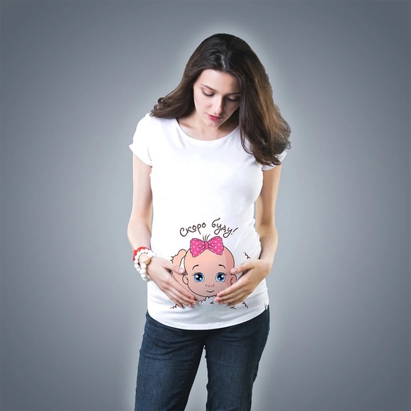 Cute Santa Baby Print Pregnancy Shirt Maternity - Picture 2 of 3